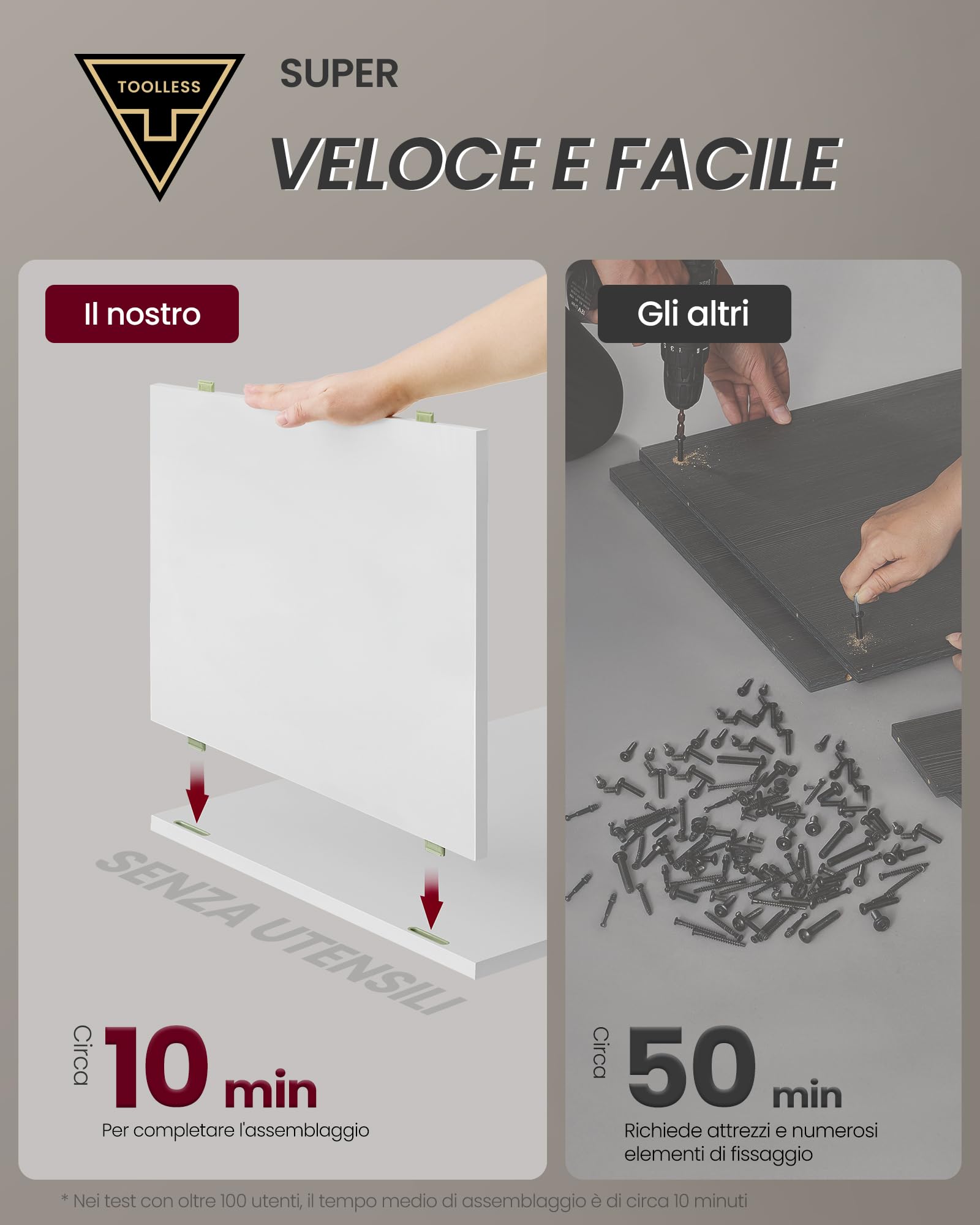VASAGLE Comodino, Montaggio Rapido Senza Attrezzi Toolless, Tavolino da Letto con 3 Cassetti, Moderno, per Camera da Letto e Soggiorno, Bianco Opaco e Beige Cappuccino LET778W01