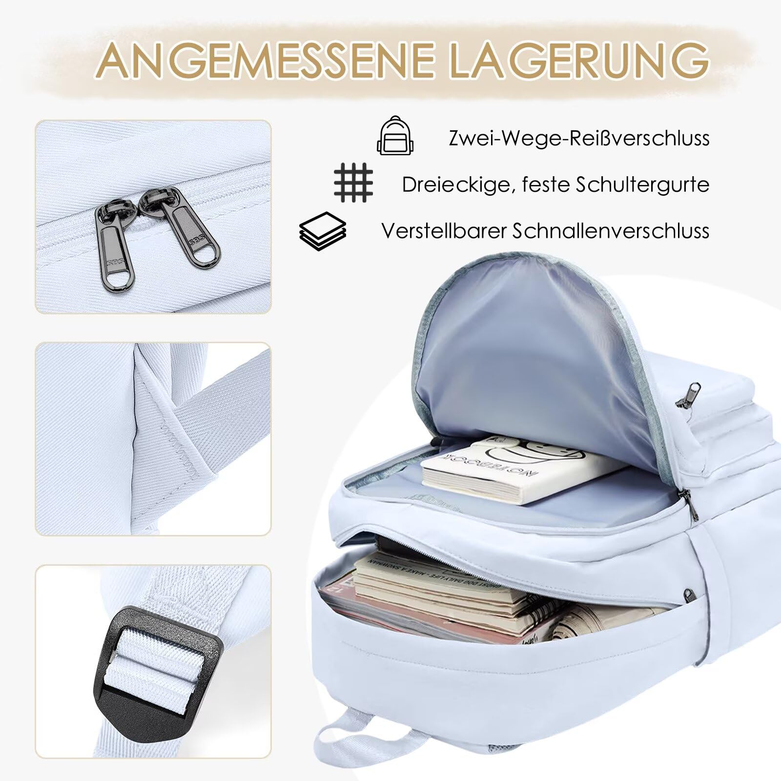 Zaino Scuola Media e Superiore Impermeabile Zaini Università Ragazza Zainetto Zaino Viaggio Multi-tasce Unisex per Lavoro Viaggi Shopping Casual Daypacks