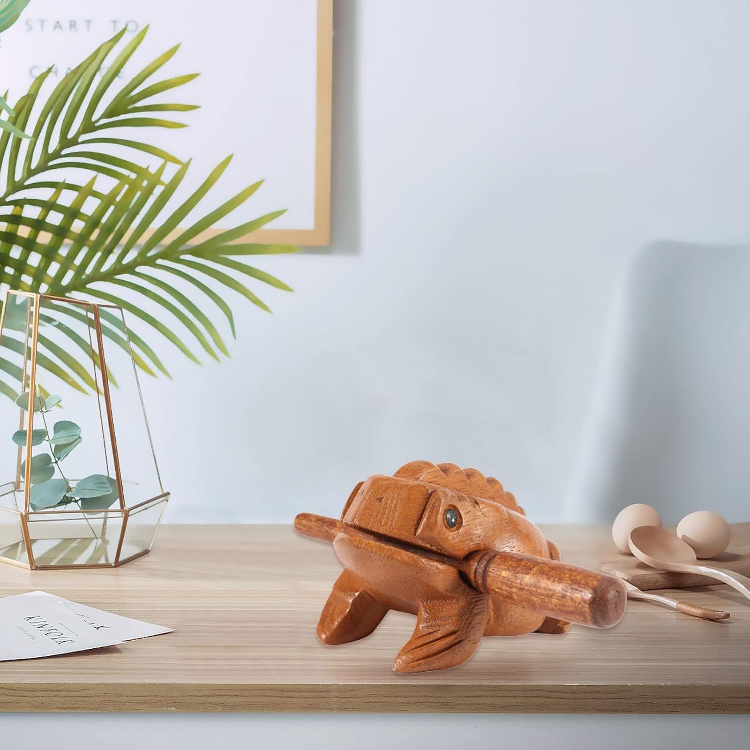 Drewniana żaba, tajskie tradycyjne rękodzieło, drewniana żaba szczęścia, Feng Shui, dekoracja ropuchy szczęścia, do domu, biura, figurki artystyczne, dekoracja, miniatury, prezent, 5,8 cm