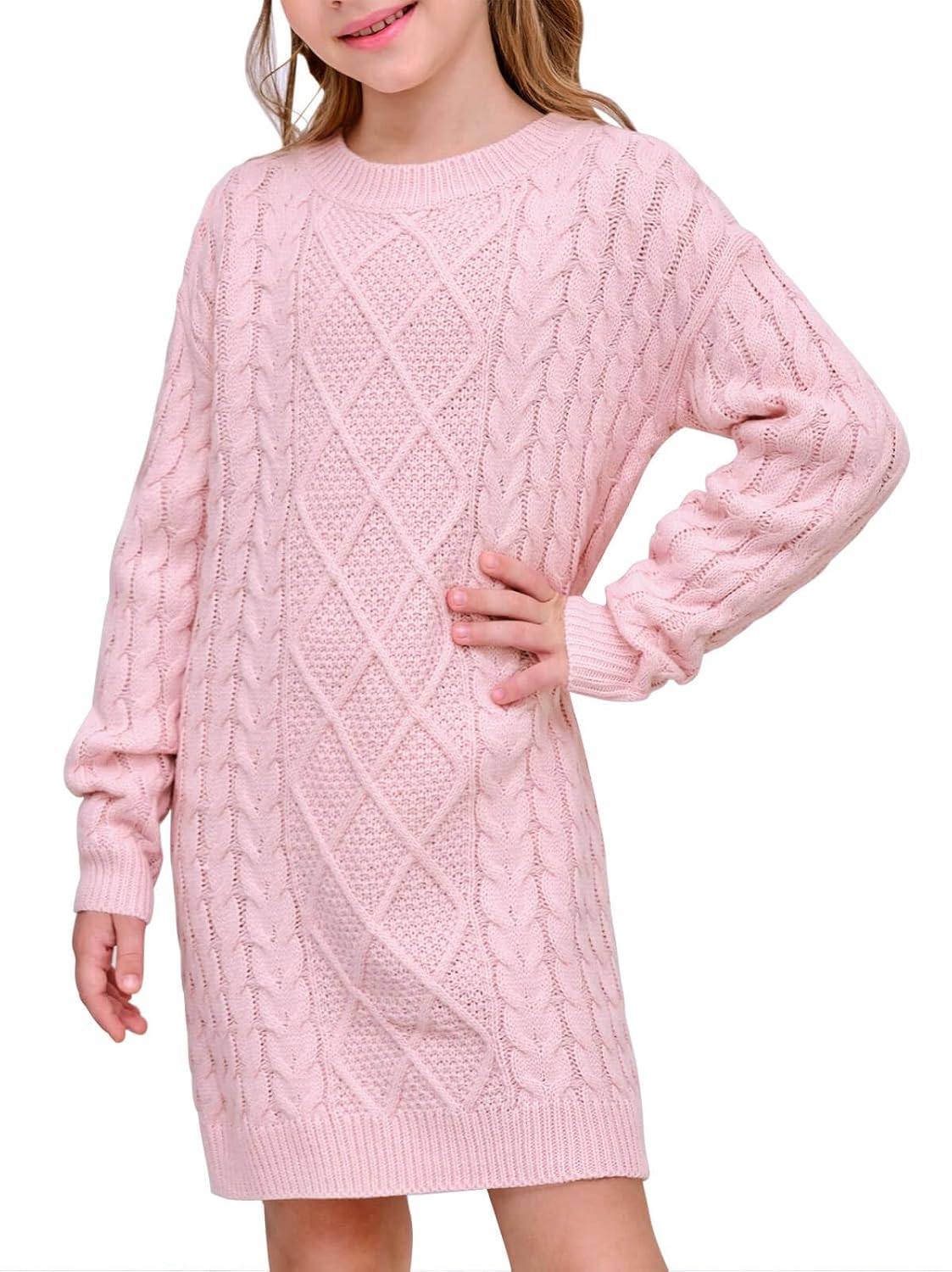 rrhss Girls Cable Knit Long Sleeve Sweater Dress Kids Fashion Fall Tunic Tops Outfits 3-12 Years