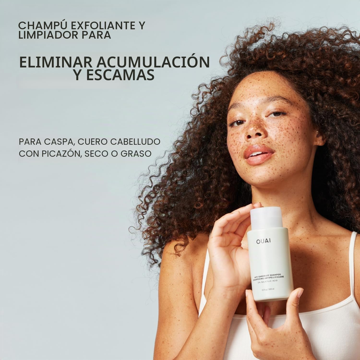 OUAI Champú anticaspa – Champú calmante con ácido salicílico para cuero cabelludo escamoso, seco y con picazón, reduce el picor, el enrojecimiento y la irritación, cuidado del cuero cabelludo sin