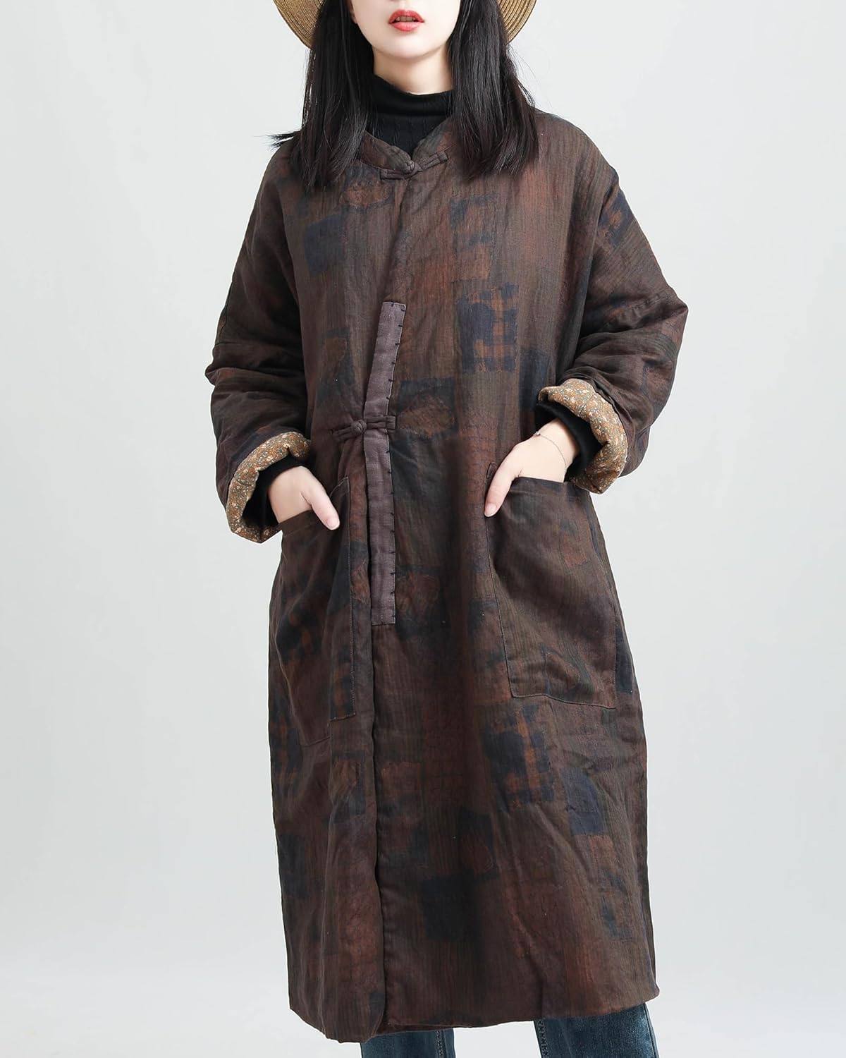 LUZU JUNU Women's Cotton Padded Floral Jacket Kimono Soft Quilted Flower Printed Long Loose Outwear Coats - Image 2