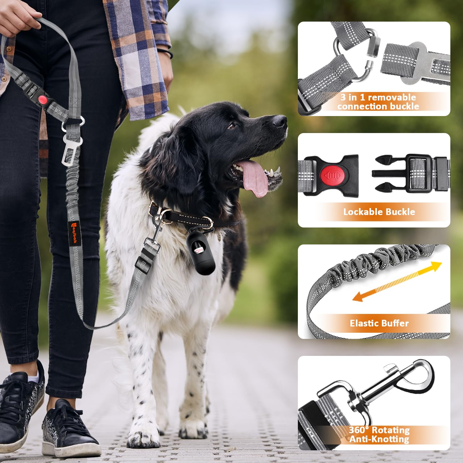 Arnés de cinturón de Seguridad extraíble para Perro, 3 en 1, Correa de cinturón de Seguridad retráctil Que se asegura al reposacabezas del vehículo y Correa elástica Reflectante Ajustable para