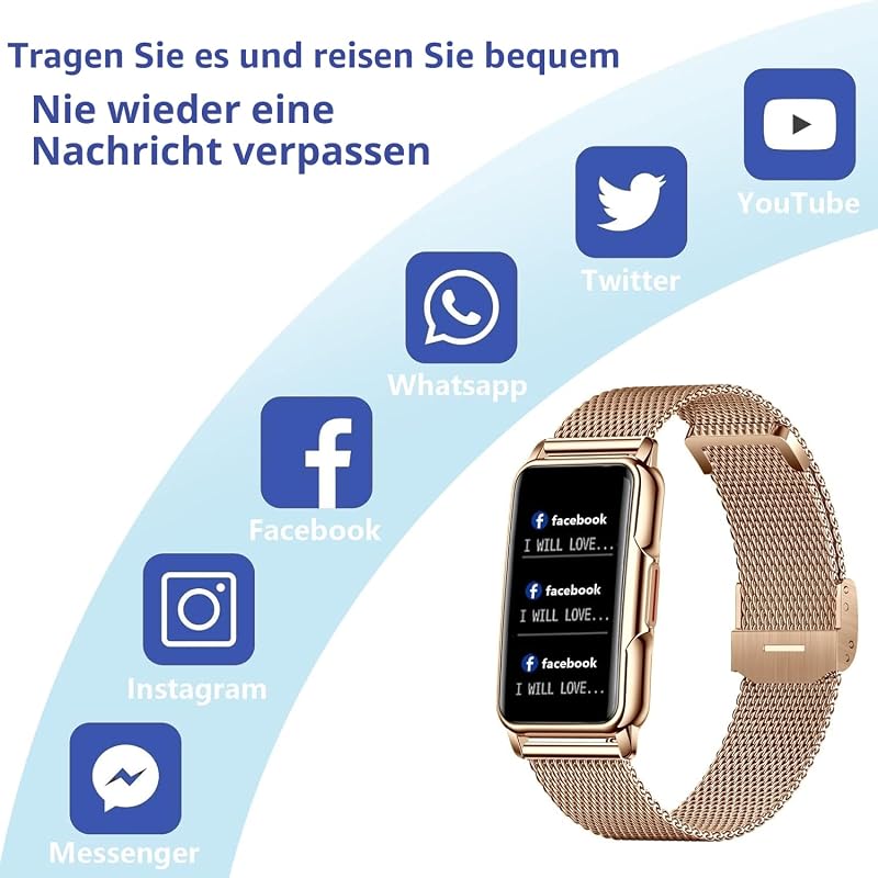 Ceas inteligent de damă Kesasohe, 1,47 inchi, rezistent la apă IP68, monitor fitness, auriu-roze, monitorizare puls, somn, SpO2, 124 moduri sport, compatibil Android și iOS