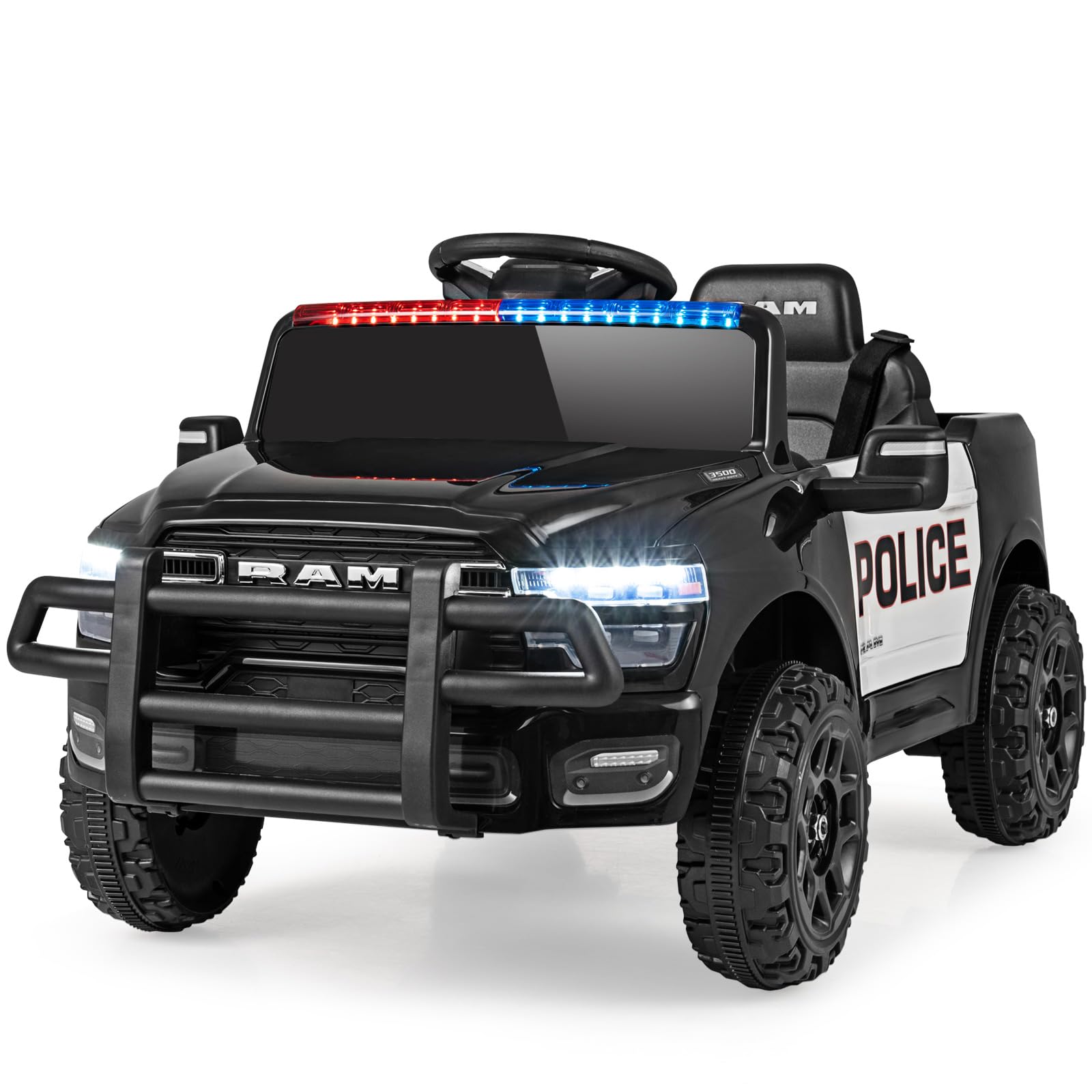 COSTWAY 12V Kids Ride on Car with Remote Control, Lights (White+Black)