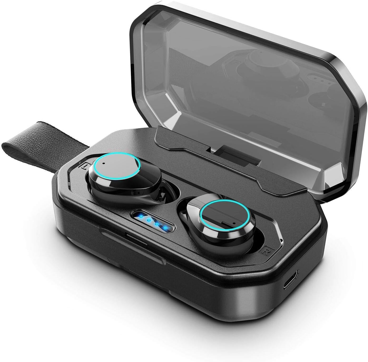 True Wireless Earphones, MONJA Bluetooth 5.0 Headphones 3D Stereo Sound & Deep Bass, 3000mAh Charging Box, IP7X Waterproof Sports Headset Earbuds, Touch Control, Breathing Light, Built-in Mic (Black)