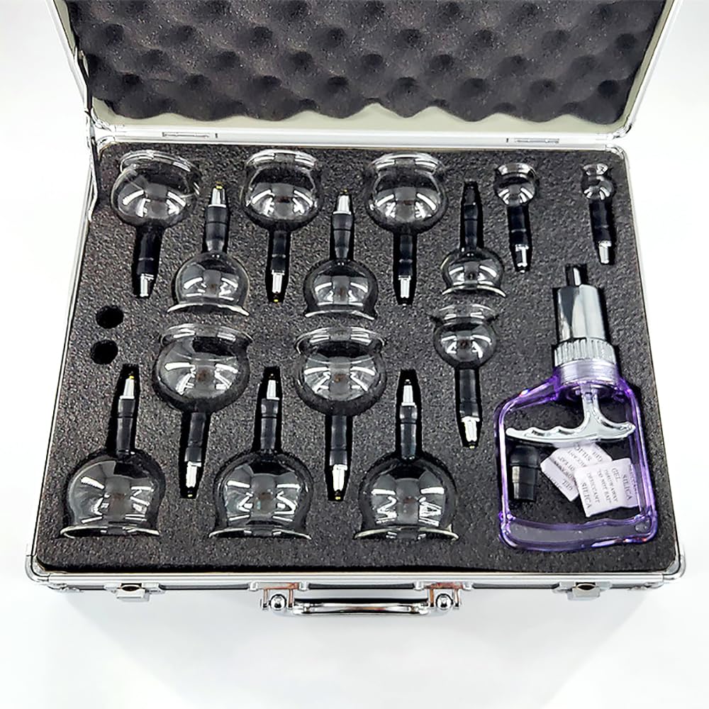 Set per Coppettazione Professionale, Coppette per Massaggio in Vetro da 14 Pezzi, Coppettazione Sottovuoto con Pompa, Coppettazione Cinese, Sollievo dal Dolore alla Tensione Muscolare