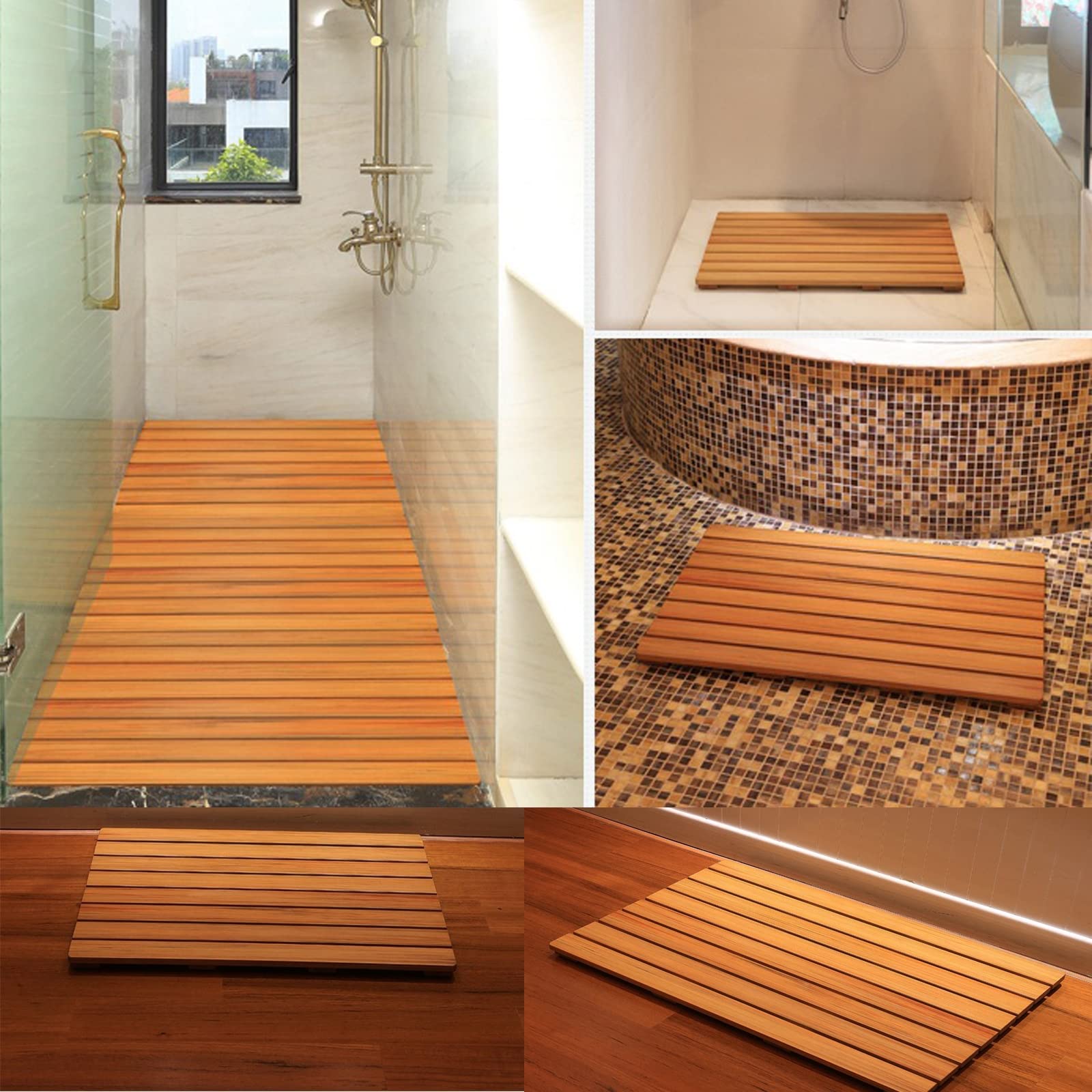 Pedana Doccia in Legno,Tappetino da Bagno in bambù per Bagno - Tappetino da Bagno in Legno per Sauna, Piscina All'aperto E Campeggio, Personalizzabile,80x80cm/31x31in
