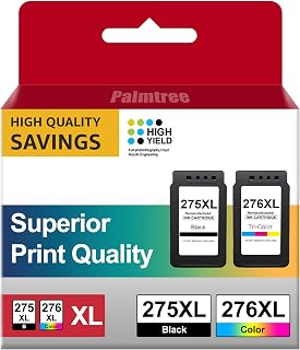 Palmtree Remanufactured Replacement for Canon Ink 275 and 276 PG-275XL CL-276XL High Capacity 275XL 276XL Ink Cartridges for Pixma TS3522 TR4720 TS3520 TS3500 TR4722 TR4700 Printer (1 Black, 1 Color)