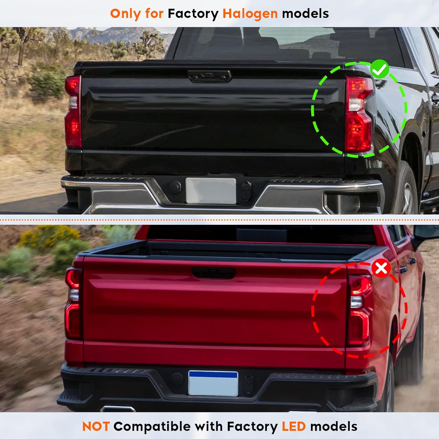 LED Tail Light for Chevy Silverado 1500 2019-2023, 2500 HD 3500 HD 2020-2023, Rear Taillight Assembly, ONLY Fit Incandescent Model 84554656, 84554657, 84752978, 84752979, GM2800308, GM2801308