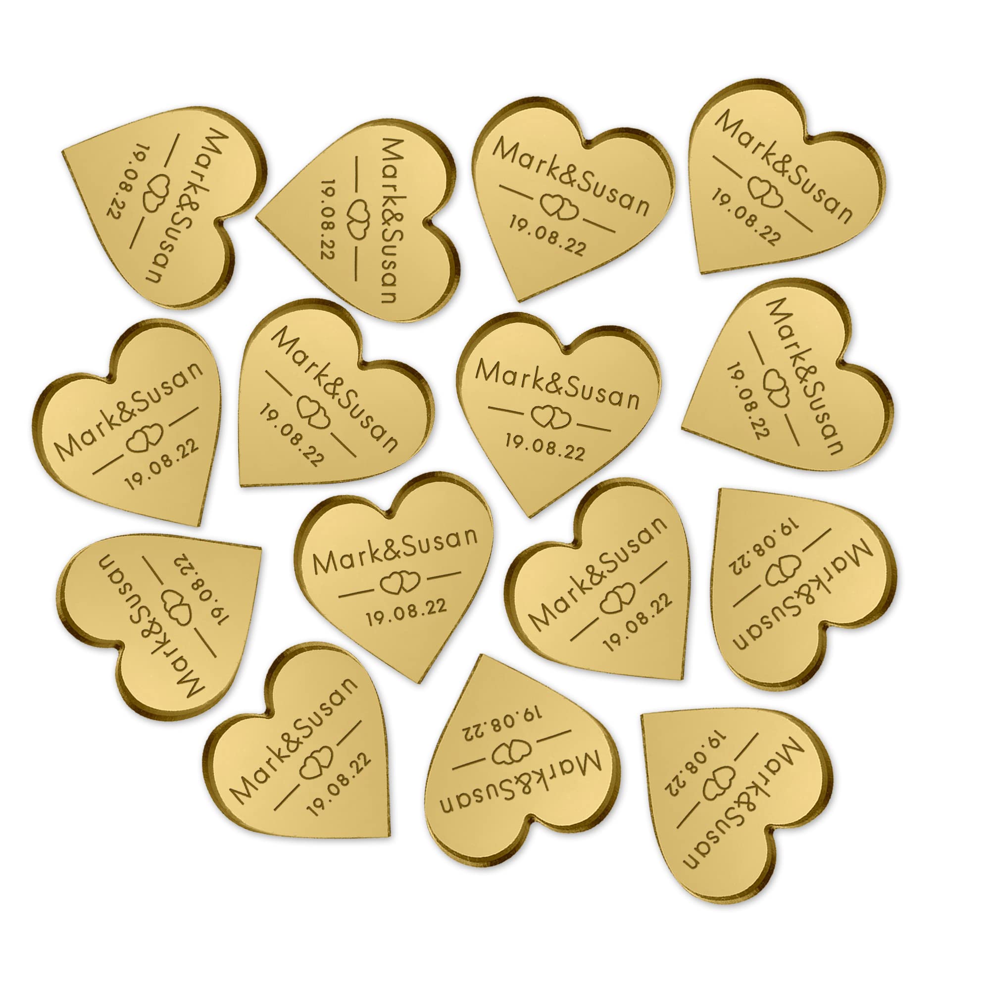 Personalised Wedding Favours for Guests Wedding Decorations 50 Pcs Gifts Mr & Mrs Wedding Heart Favours Wedding Thank You Gifts for Guests Mini Tokens Gifts Wedding Anniversary Favours (Gold)