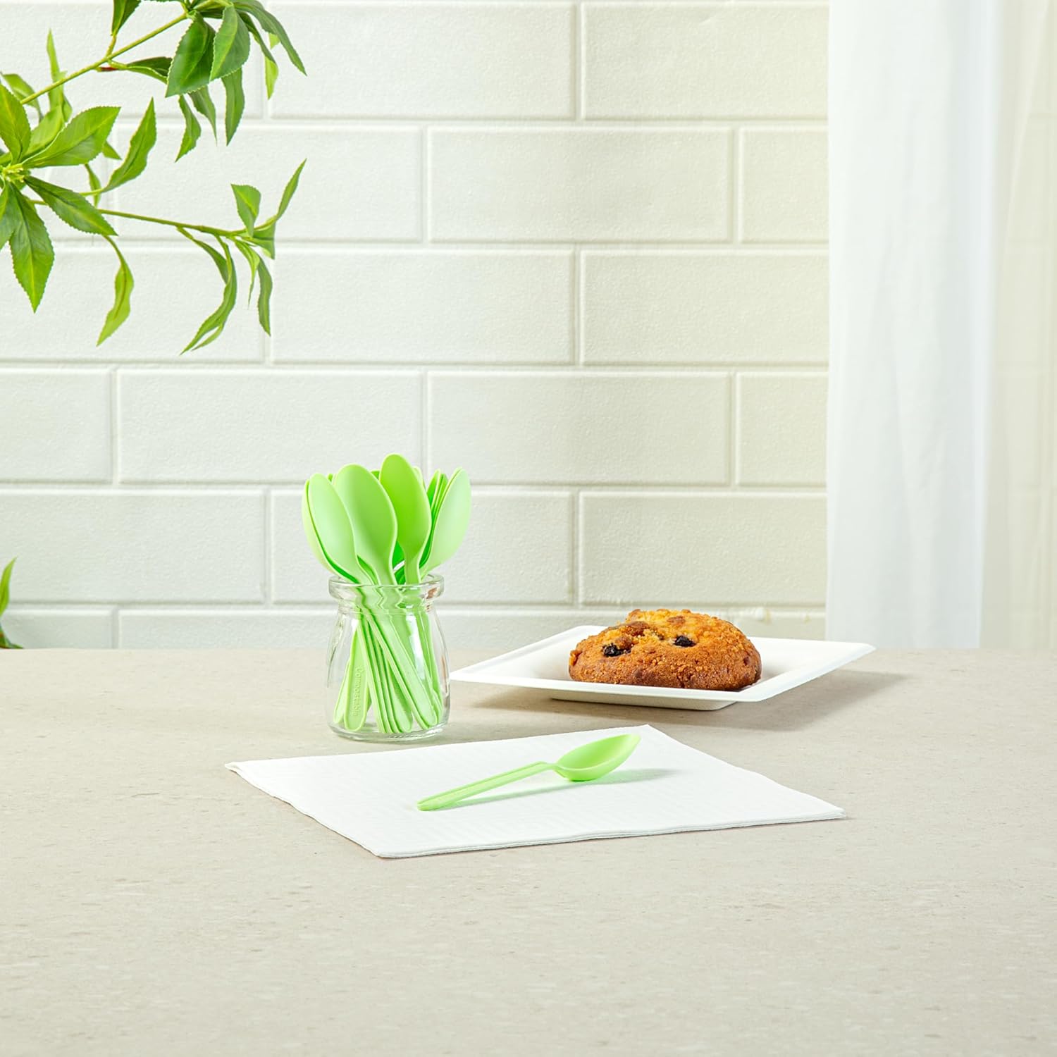 Basic Nature 5 Inch Tasting Spoons, 1000 Disposable Dessert Spoons - Sustainable, Withstands Heat Up To 185F, Green CPLA Plastic Cake Spoons, Durable, Ideal For Large Events - Restaurantware