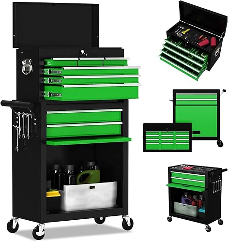 Miniatura 11 de Caja de herramientas con 8 cajones de alta capacidad con ruedas, caja de almacenamiento con ruedas y cajones extraíbles, caja de herramientas