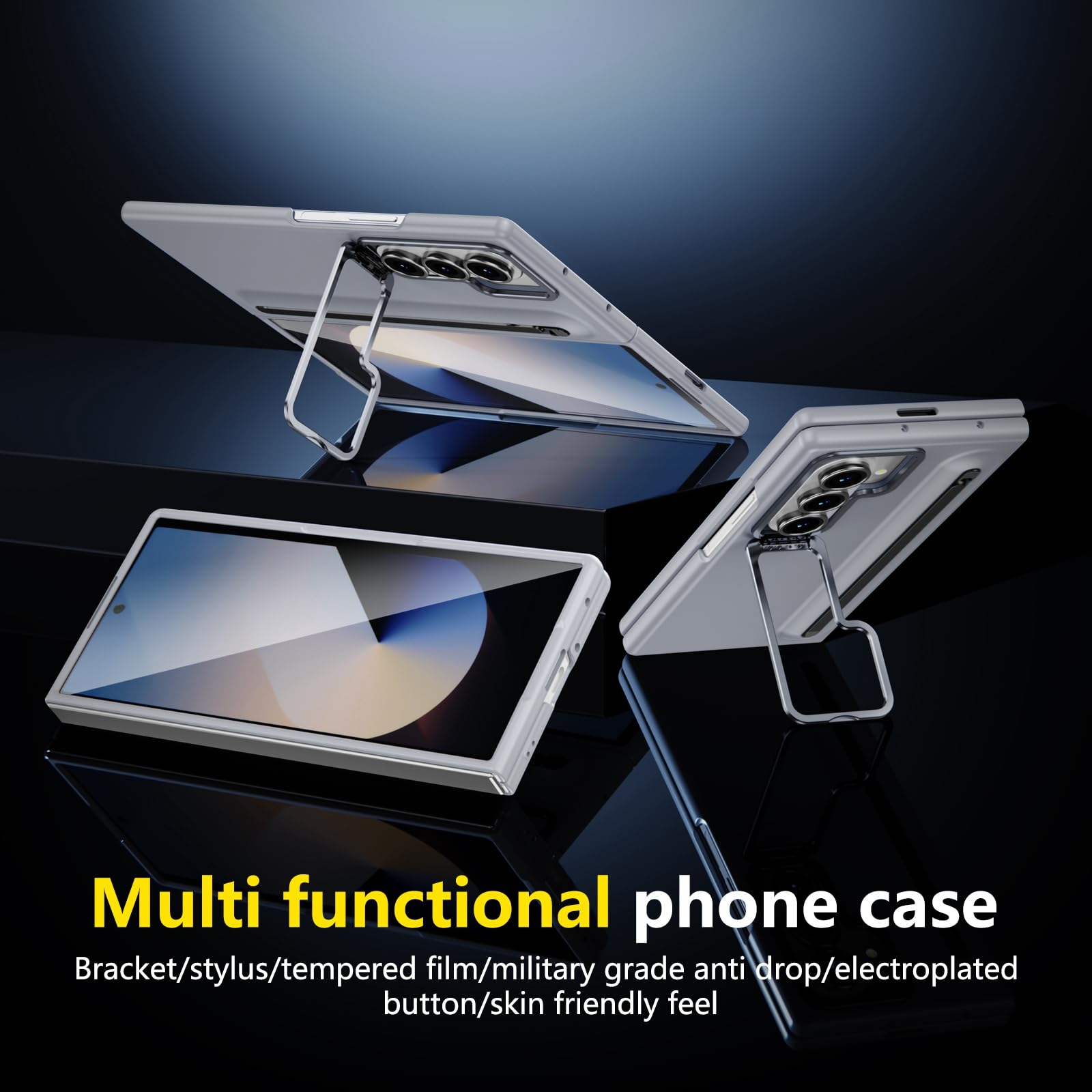 Funda para Samsung Galaxy Z Fold 8 Ultra con Soporte, Gris | Protector de Pantalla Integrado, Ranura para Lápiz, Lápiz Incluido, Protección de Bisagra, Bordes de Cámara Elevados