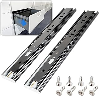 BAIDICE 5 Pair Soft Close Drawer Slides Rails 12 14 16 18 20 22 24 Inch 100 lb Load Capacity Side Mount Full Extension Cabinet Runner Self Slow Closing Ball Bearing Metal Dresser Glide Track Black