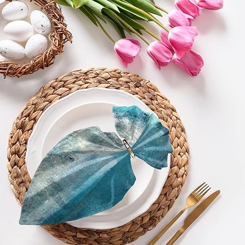 Juego de 6 servilletas de tela de 20 x 20 pulgadas, color turquesa, gris, abstracto, lavables, reutilizables, para cocina, cena, decoración de mesa