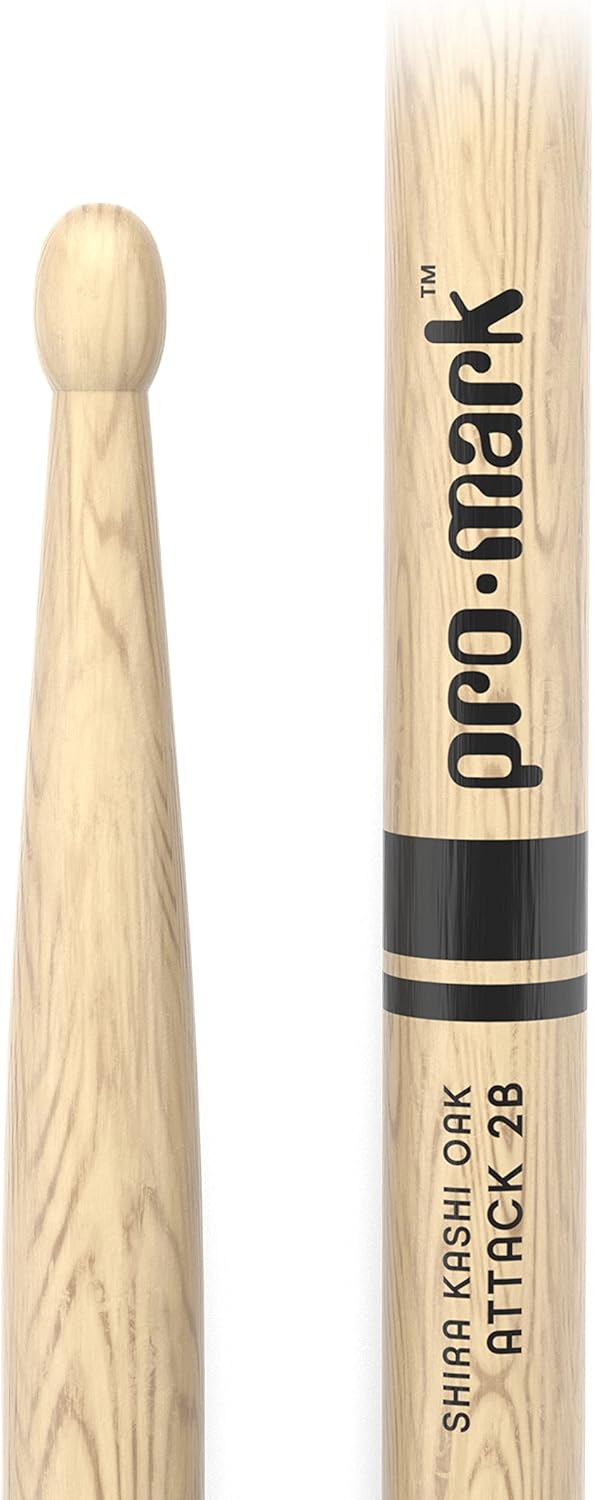 ProMark Drum Sticks - Classic Attack 2B Shira Kashi Oak Drumsticks, Oval Wood Tip, One Pair