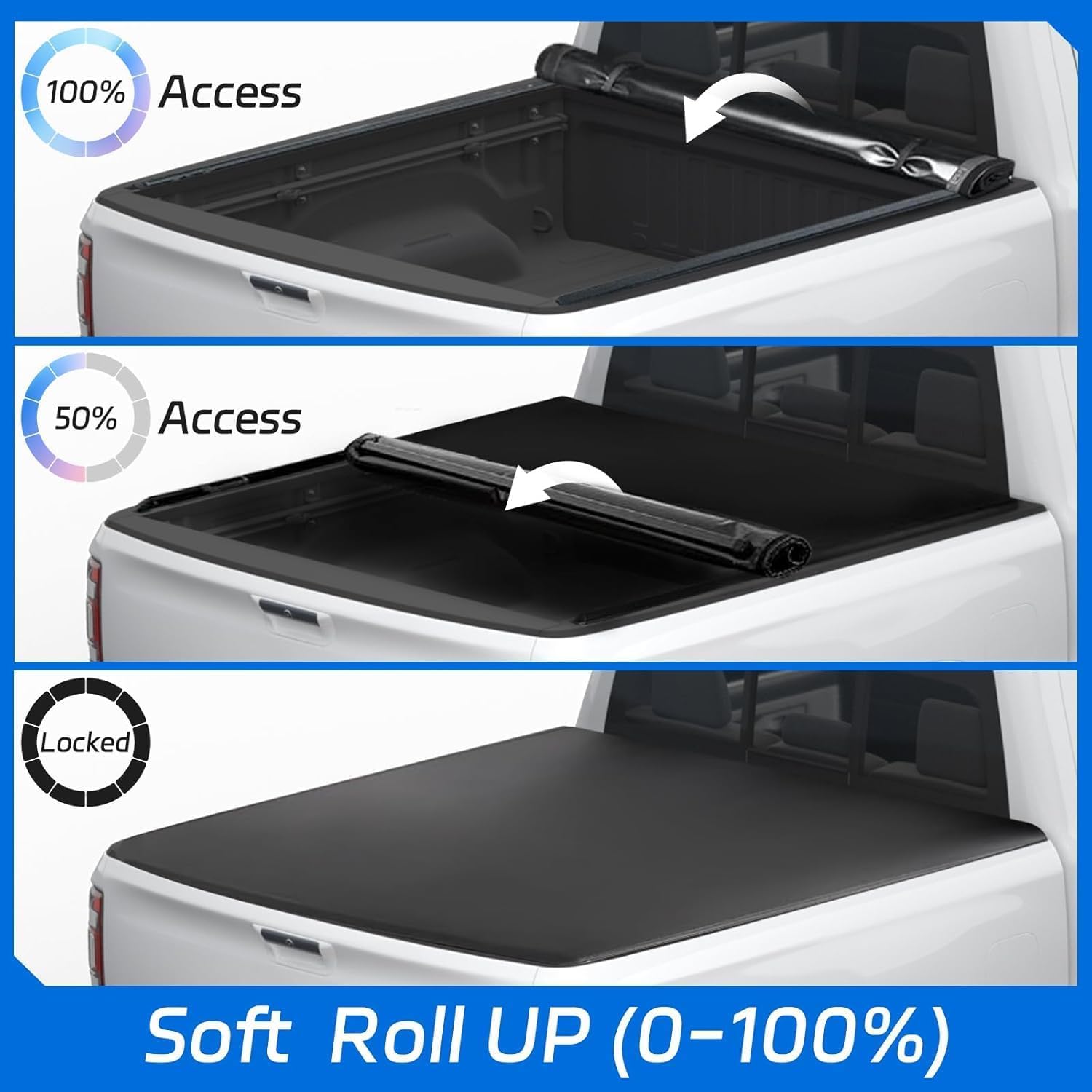 PZ Soft Roll Up Truck Bed Tonneau Cover Compatible with 2017-2025 Ford F250 F350 Super Duty 8FT (98.1"),Low Profile Waterproof Tonneau Covers