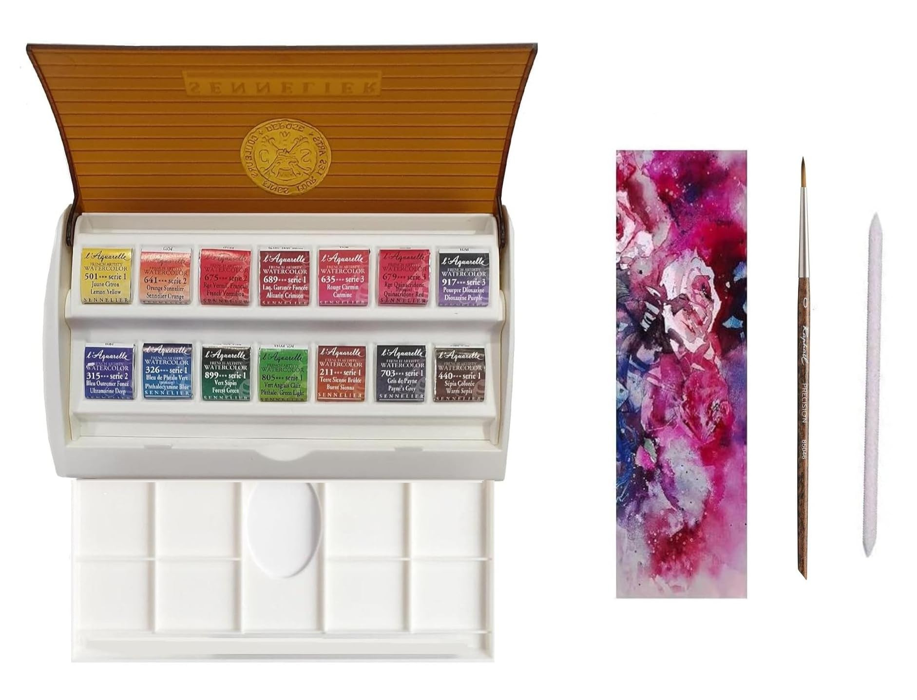 Sennelier Boîte de Peinture Aquarelle Extra-Fines,14 Demi-Godets,Made in France