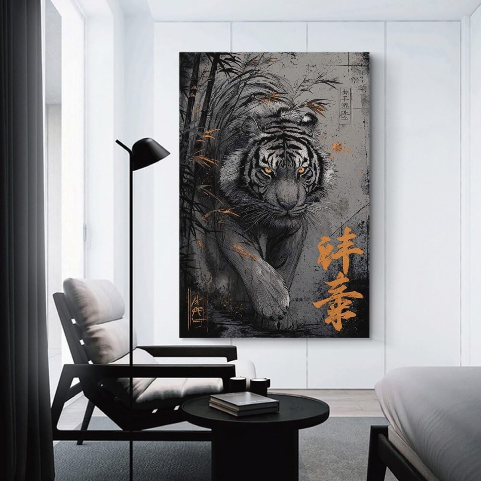 Junmoney Tiger in Bamboo Forest Decorative Wall Artwork 16x24inch(40x60cm), for Corridors, Hallways Or Apartment Entries, Home Artwork for First Impressions