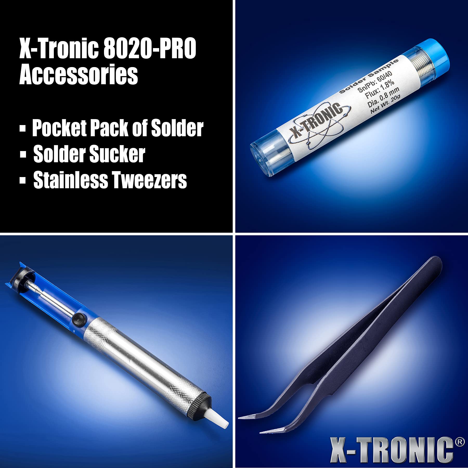 USA EXCLUSIVE X-TRONIC 8020-XTS - 2 IN 1 Antistatic Digital Soldering Iron Station and Hot Tweezers - ESD Safe - C/F - Brass Tip Cleaner & Flux - IC Popper - 5X Magnifying Lamp by X-TRONIC