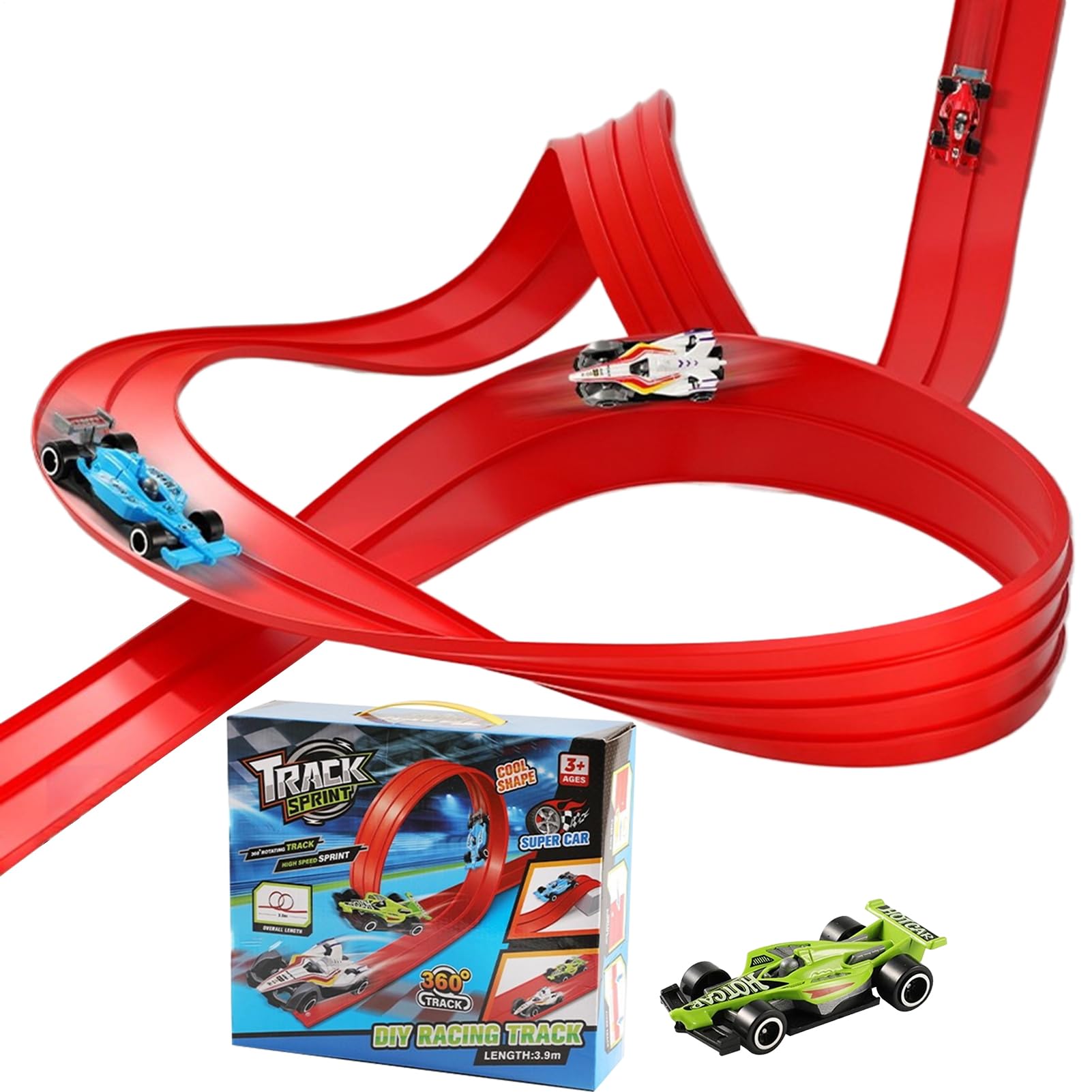 Macchinina con Pista Macchinine in PVC Flessibile | Pista Arrotolabile Auto da Corsa Per Interni Esterni Balcone Camera Maschi Femmine Bimbi Prescolari