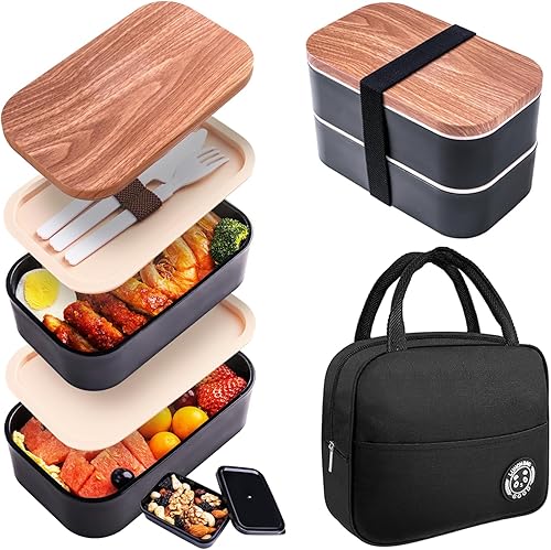 Lonchera Bento para adultos, lonchera japonesa para adultos, lonchera Bento con tapa negra a prueba de fugas de 54 onzas sin bolsa