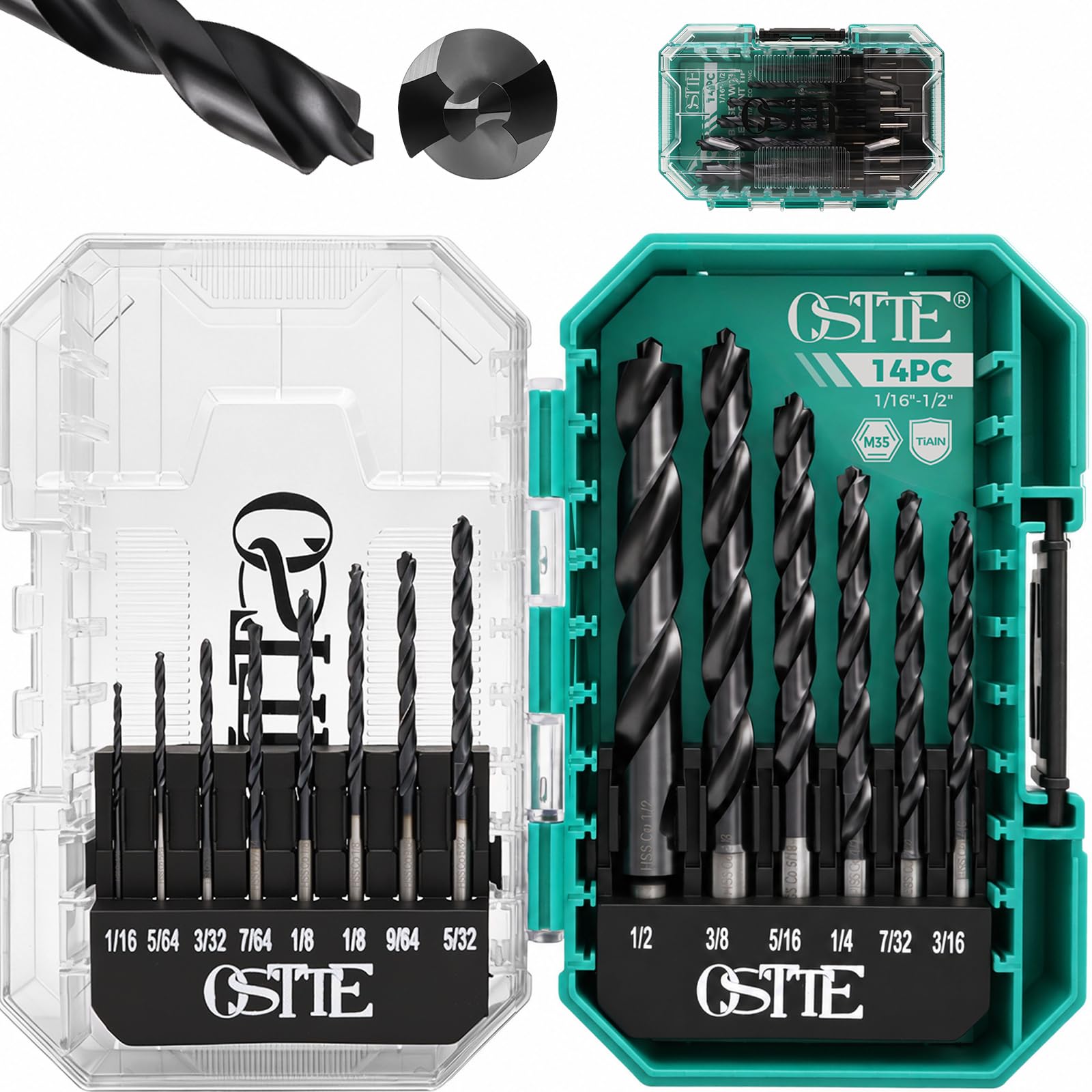 Juego de 14 brocas de cobalto (Pro), brocas de cobalto M35 con punta de bala, revestimiento de nitruro de aluminio de titanio (TiAlN), vástago de 3 planos, para metal endurecido, acero