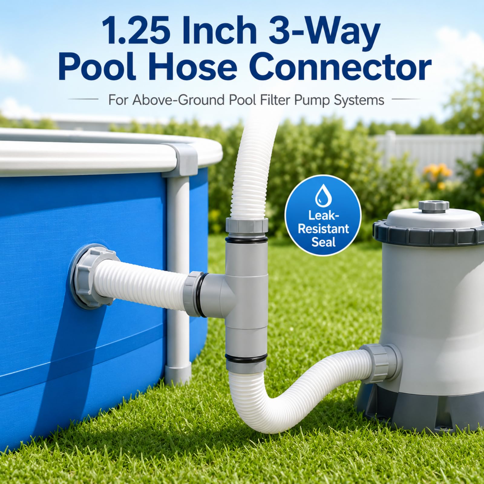 Adaptador de manguera de repuesto para bomba de piscina de 3,25 cm de diámetro, junta en T, gris (3 interfaces)