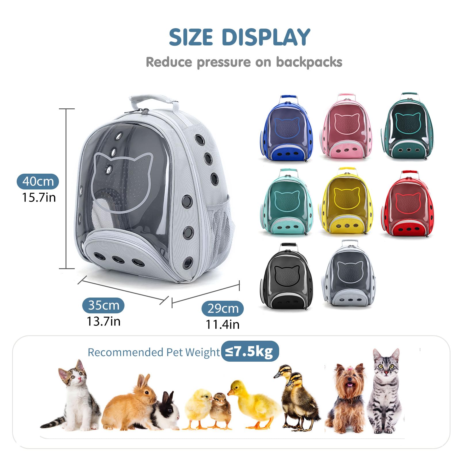 PETCUTE Mochila Transportadora para Gatos, Mochila para Gatos y Perros con Cinturón de Seguridad Interno, Mochila de Burbujas para Mascotas,para Viajes, Senderismo,Gris Claro