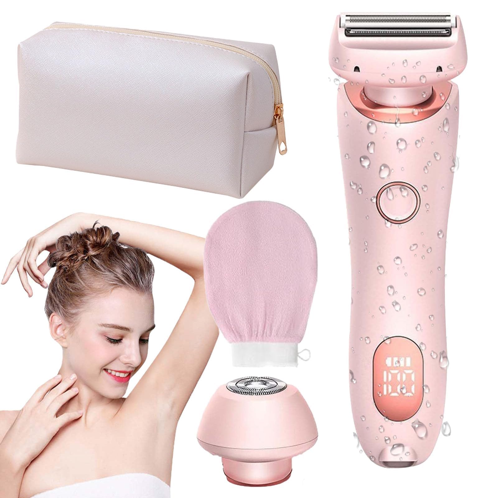 Sommer Starter Set, Rasierer - Für Seidig Glatte Haut, Rasierer Damen, Ipx7 Wasserdicht, Kabelloser USB Nass/Trocken Epilierer Für Gesicht Bikini Beine Arme (Pink)