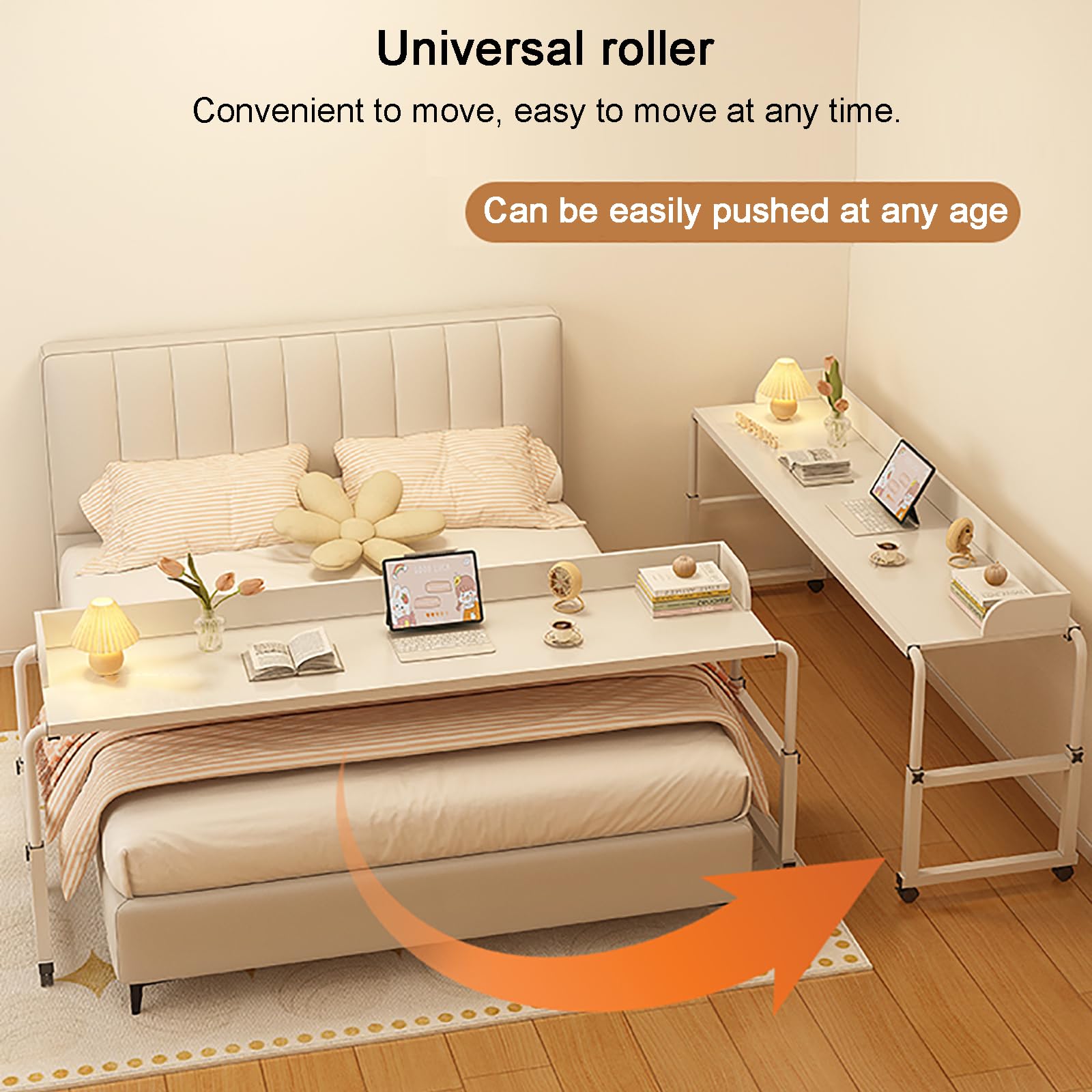 Tavolo da letto regolabile in altezza con ruote, perfetto per letti king size, mobile a croce, scrivania per qualsiasi punto della casa