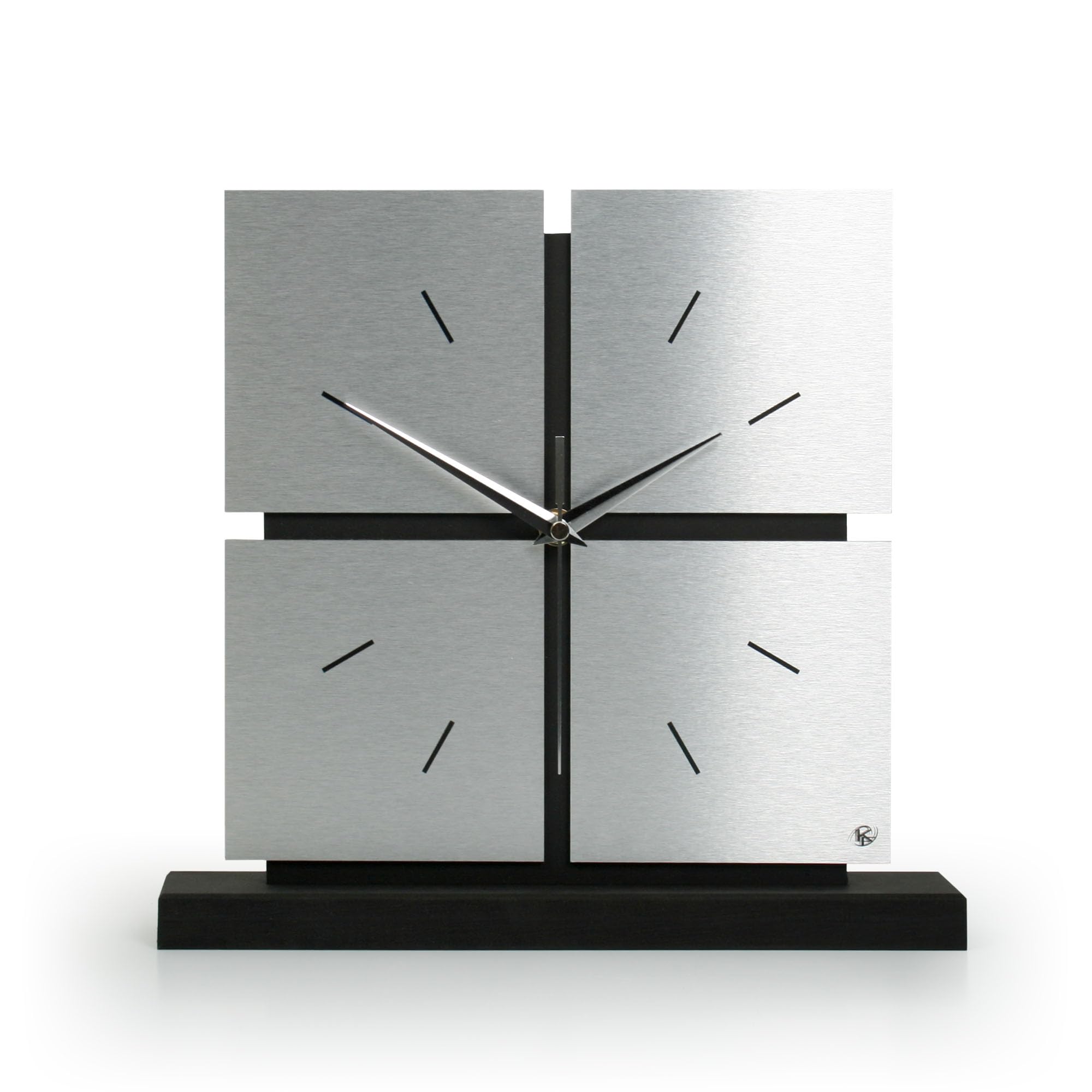 Kreative Feder Standuhr „Silver Squares“ aus Holz – Schwarze Tisch-Uhr in modernem Metallic-Look; Größe ca. 28x30x5cm (leises Funkuhrwerk)