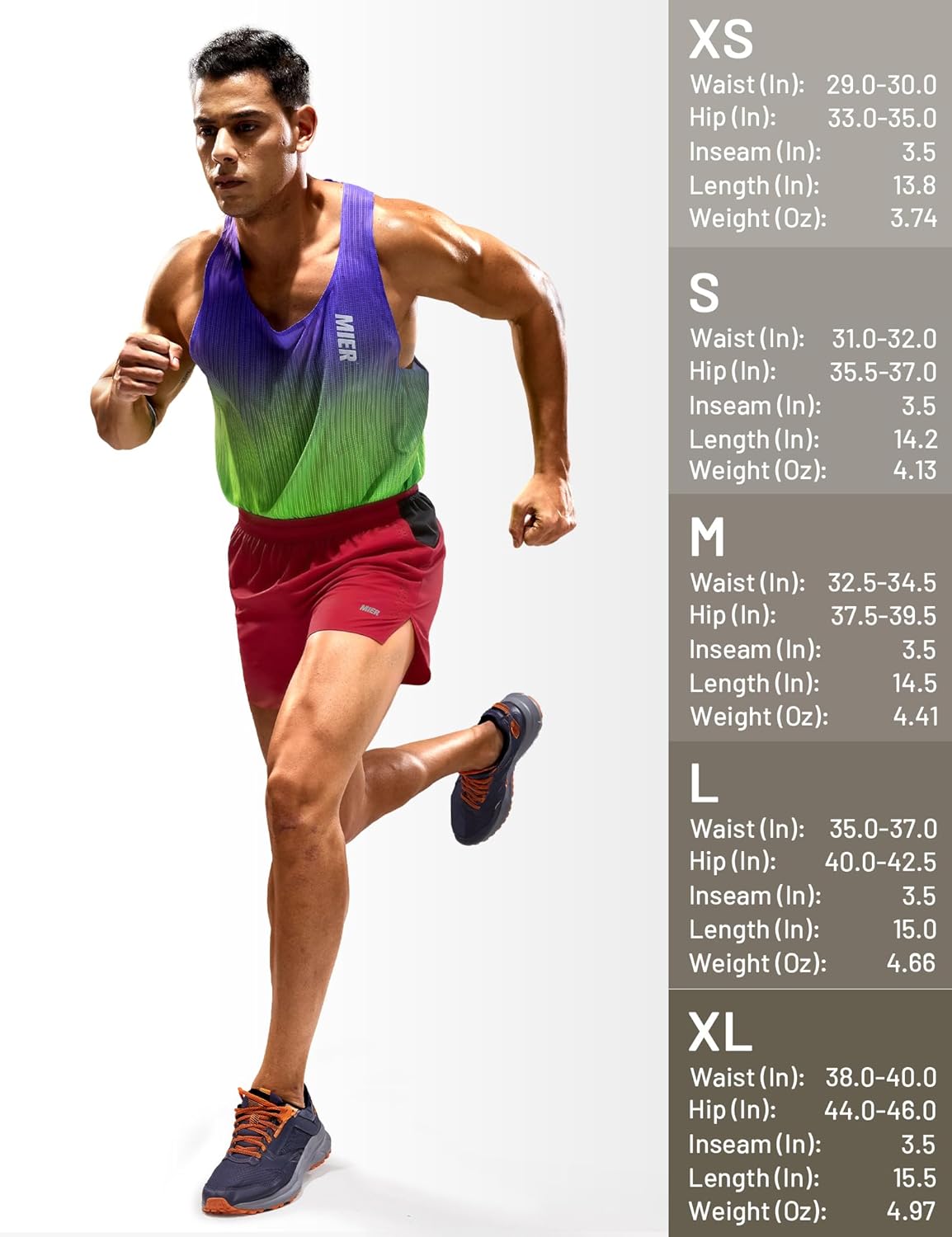 MIER Limitless - Men's 3.5'' Running Shorts, Quick Dry Brief-Lined Marathon Racing Shorts with Pockets, Packable
