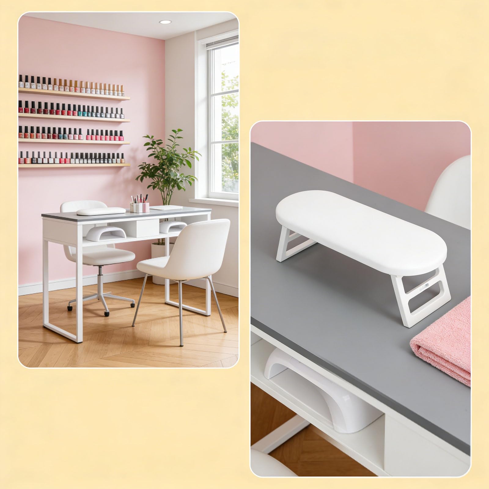 poggiamani per salone di bellezza, pieghevole cuscino poggiamani con pinzetta di precisione in acciaio inossidabile da 80 mm per manicure domestica e saloni di bellezza (bianco)