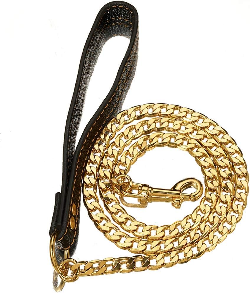 Dog Leash 4ft Copper 18K Gold Stainless Steel Chew Proof Durable Harness (4 ft, Gold)