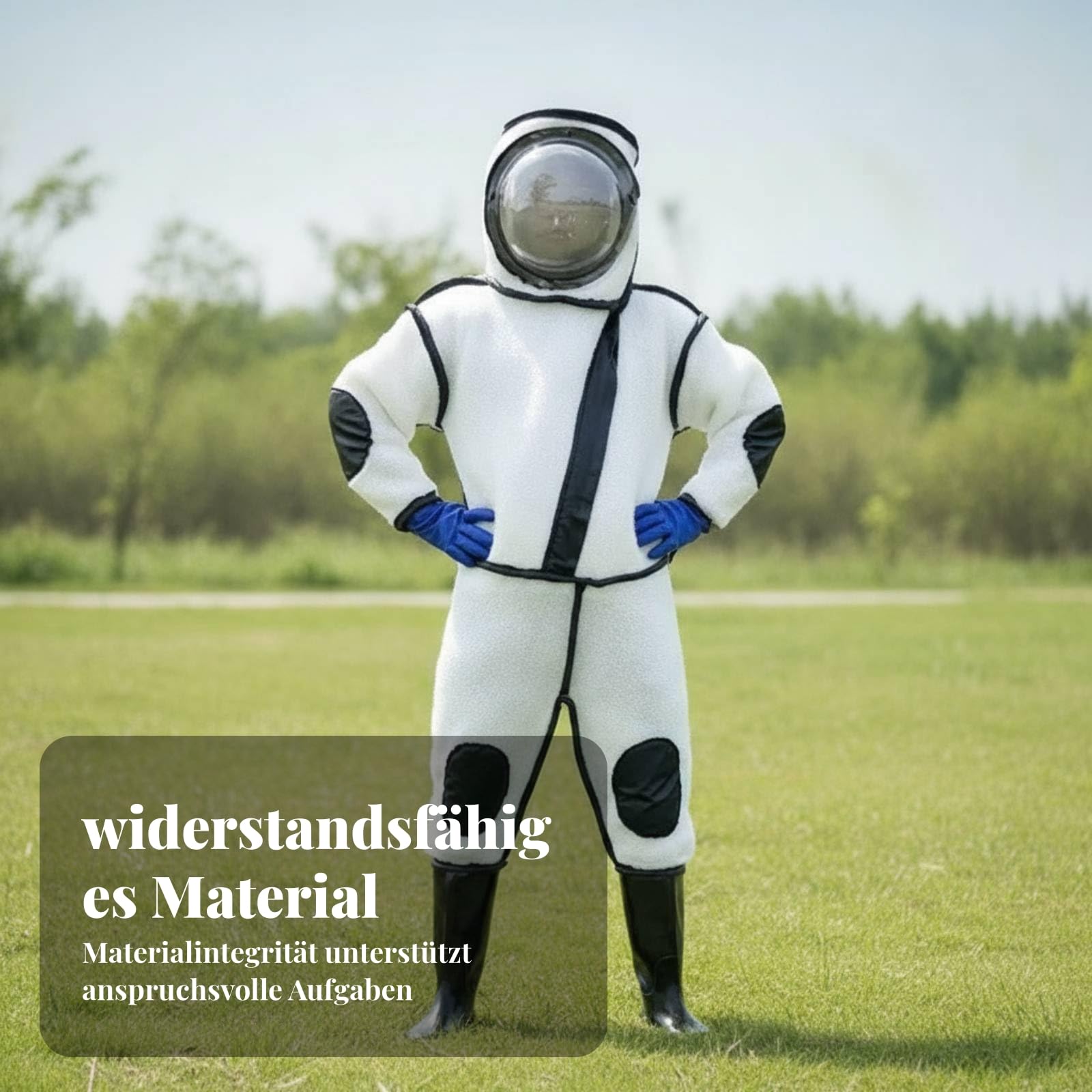 Imkeranzug Bienen Schutzanzug Overall Schutzkleidung Kapuzenanzug mit Gesichtsgitter Und Verstärkten Ellbogen Und Knien aus Mesh Und Edelstahl für Imkerei Außenarbeit Bienenzucht, 43
