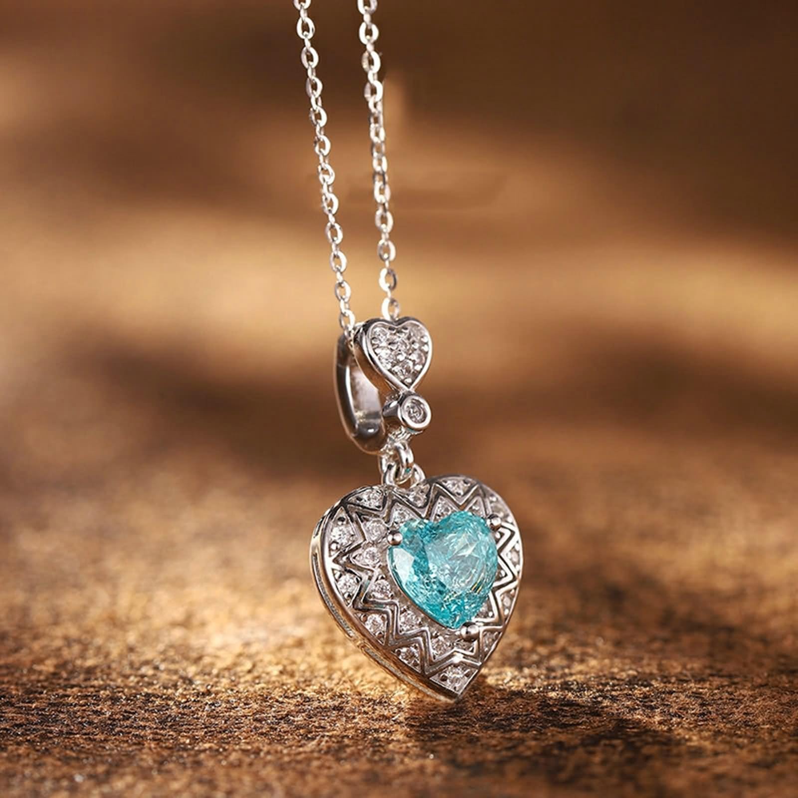 Łańcuszek z zawieszką długi, damski naszyjnik Chunky serce z 1,4 ct wykonanym laboratoryjnie turmalinem Paraiba i moissanit białe złoto