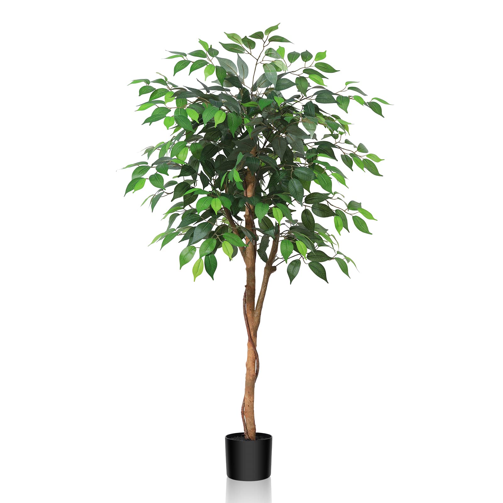 Kazeila Large Artificial Ficus Tree 120cm Tall Artificial Plants Indoor Fake Tree Fake Potted Tree with Natural Wood Trunk and Silk Leaves for Home Office Decor Indoor, Black,green,yellow