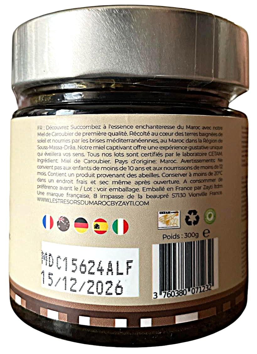Carob honey from Morocco 300g- 100% Natural, Harvested in the Region of Souss Massa Draa, a rare and unique honey
