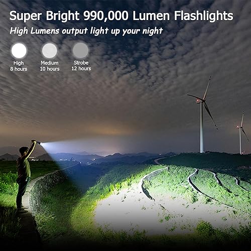Miniatura 2 de Linterna LED recargable de 990,000 lúmenes altos, luces de flash de mano superbrillantes, linterna táctica grande para exteriores con 5 modos