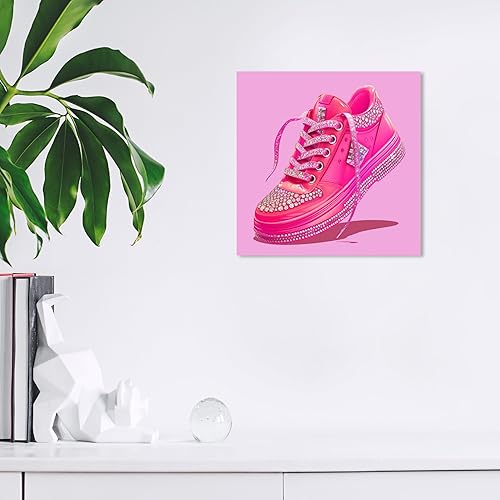 Miniatura 5 de Wynwood Studio Lienzo de moda y glamour, arte contemporáneo envuelto  Tenis brillantes de color rosa intenso, arte de pared para sala de estar,