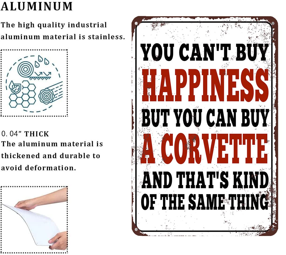 Annekilly Targa In Metallo Vintage 30,5x20,3 Cm – Scritta 'You Can't Buy Happiness But You Can Buy A Corvette'