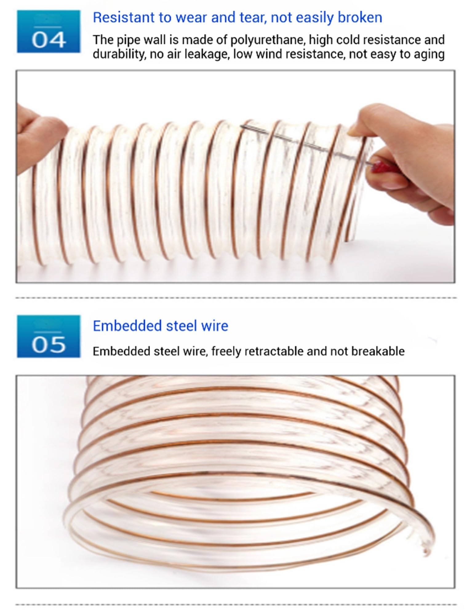 Condotto dell'aria in poliuretano poliuretanico da 375 mm per la lavorazione del legno, raccoglie polvere, flessibile e ideale per sistemi di aspirazione efficienti in officina, prestazioni elevate