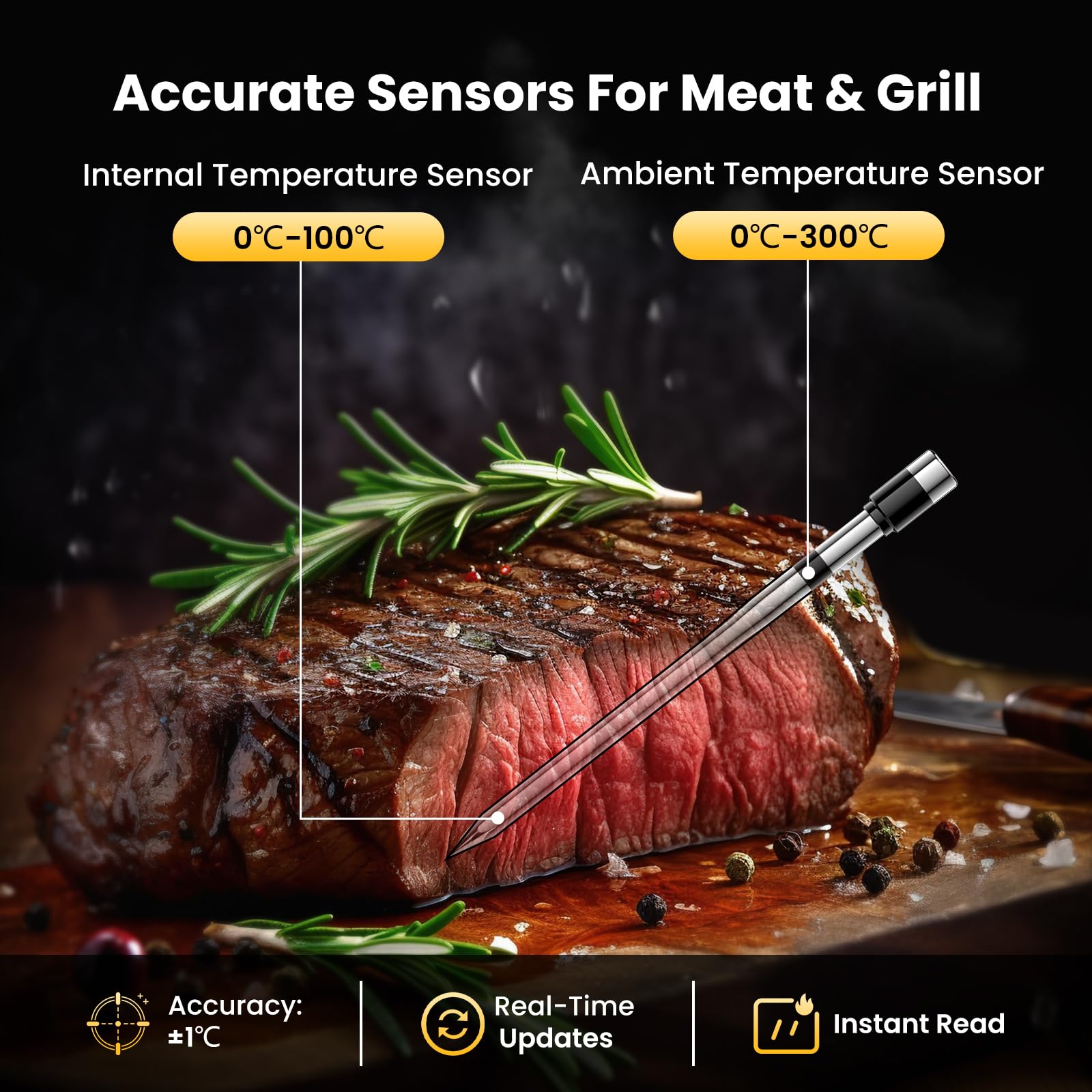 Termometro Cocina, 243M Bluetooth Termometro Digital Cocina Inalámbrico con Aplicación, IP67 a Prueba de Agua Meat Thermometer Con pantalla LCD, Función de Alarma, Ideal para Parrilla, Horno, BBQ