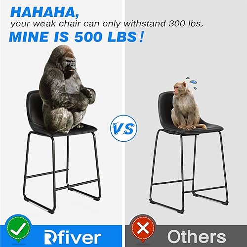 Miniatura 79 de Rfiver Taburetes de bar de piel sintética de poliuretano, juego de 2, taburetes industriales con respaldo y reposapiés, sillas modernas sin brazos