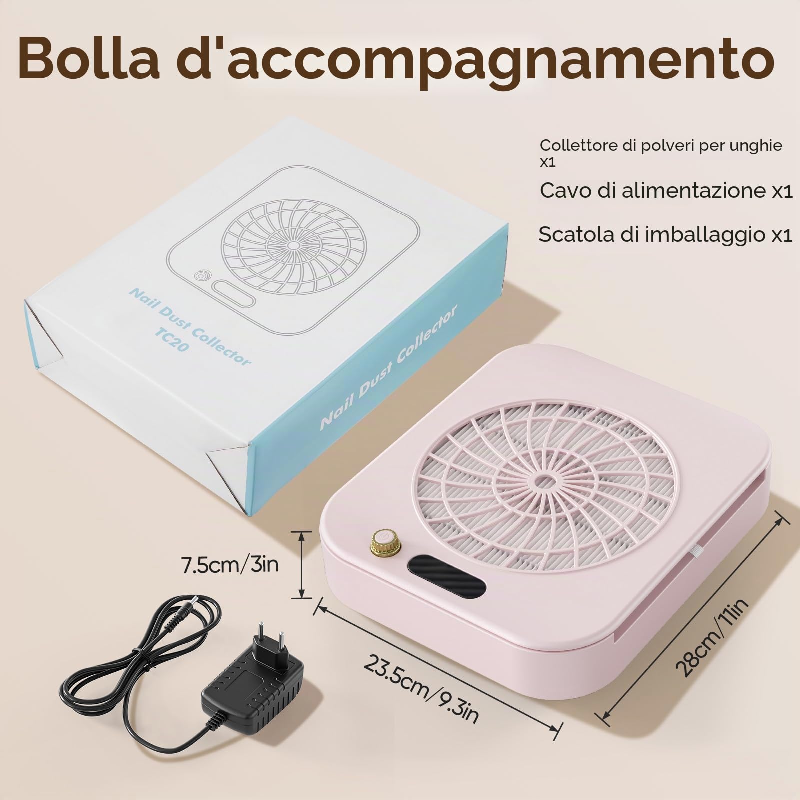 Aspiratore di polvere per unghie professionale, velocità variabile continua a 4300 giri/min, display a LED per nail design, nail art, acrilico, gel, pedicure e manicure (rosa)