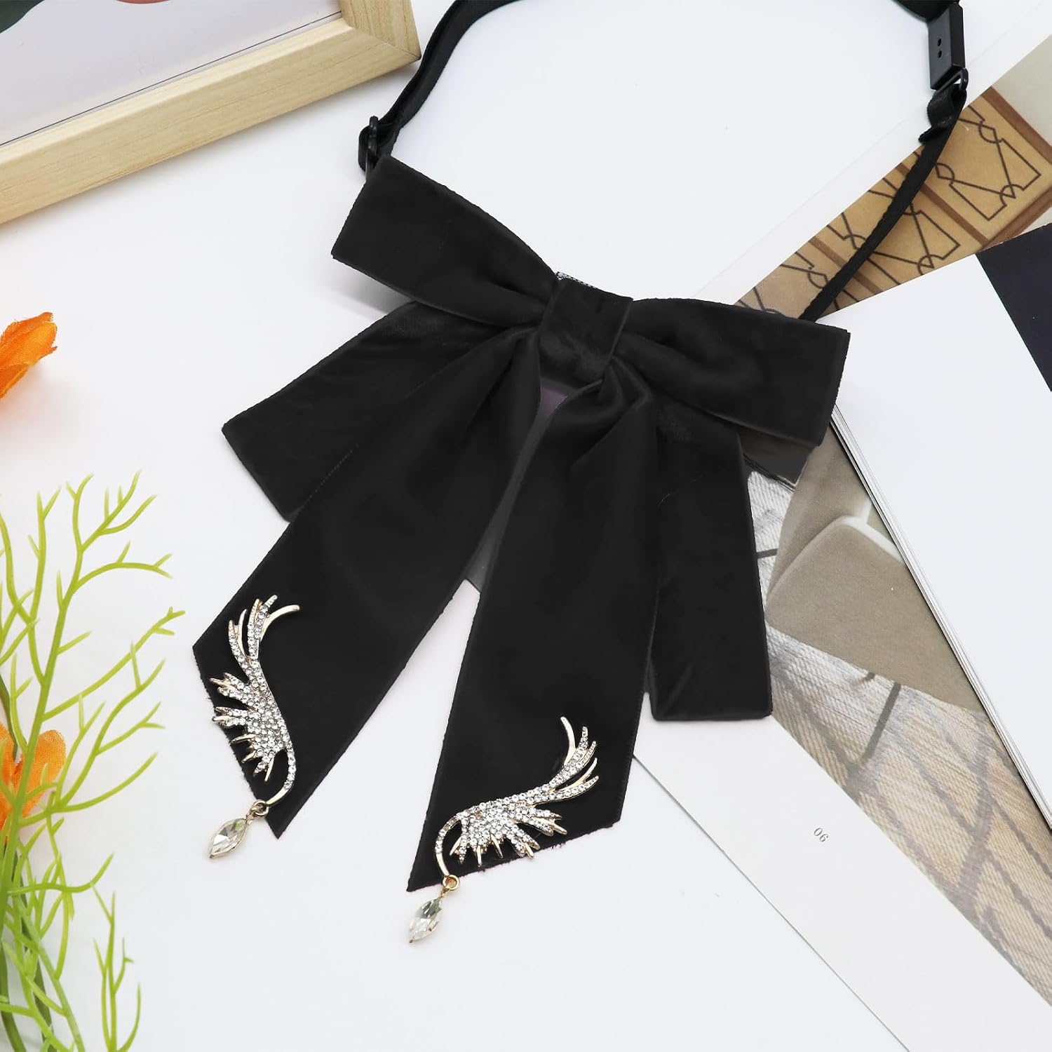 Velvet Bow Tie for Women, Ribbon Womens Bowtie Solid Color Girl's Bow Ties for Banquet Party Uniform Cosplay Daily
