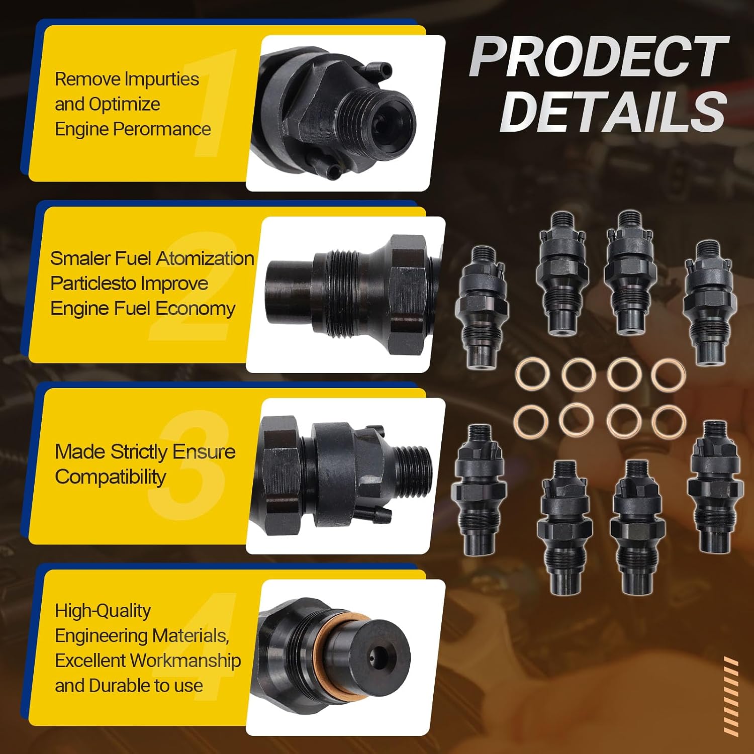 8Pcs 0432217276 10233973 6703803 New Fuel Injectors Kits for G-M-C 1992-2005 6.5L 6.2L Turbo Engine C1500 C2500 C3500 Truck for Express 2500 3500 K1500 K2500 K3500 Diesel Engine Parts