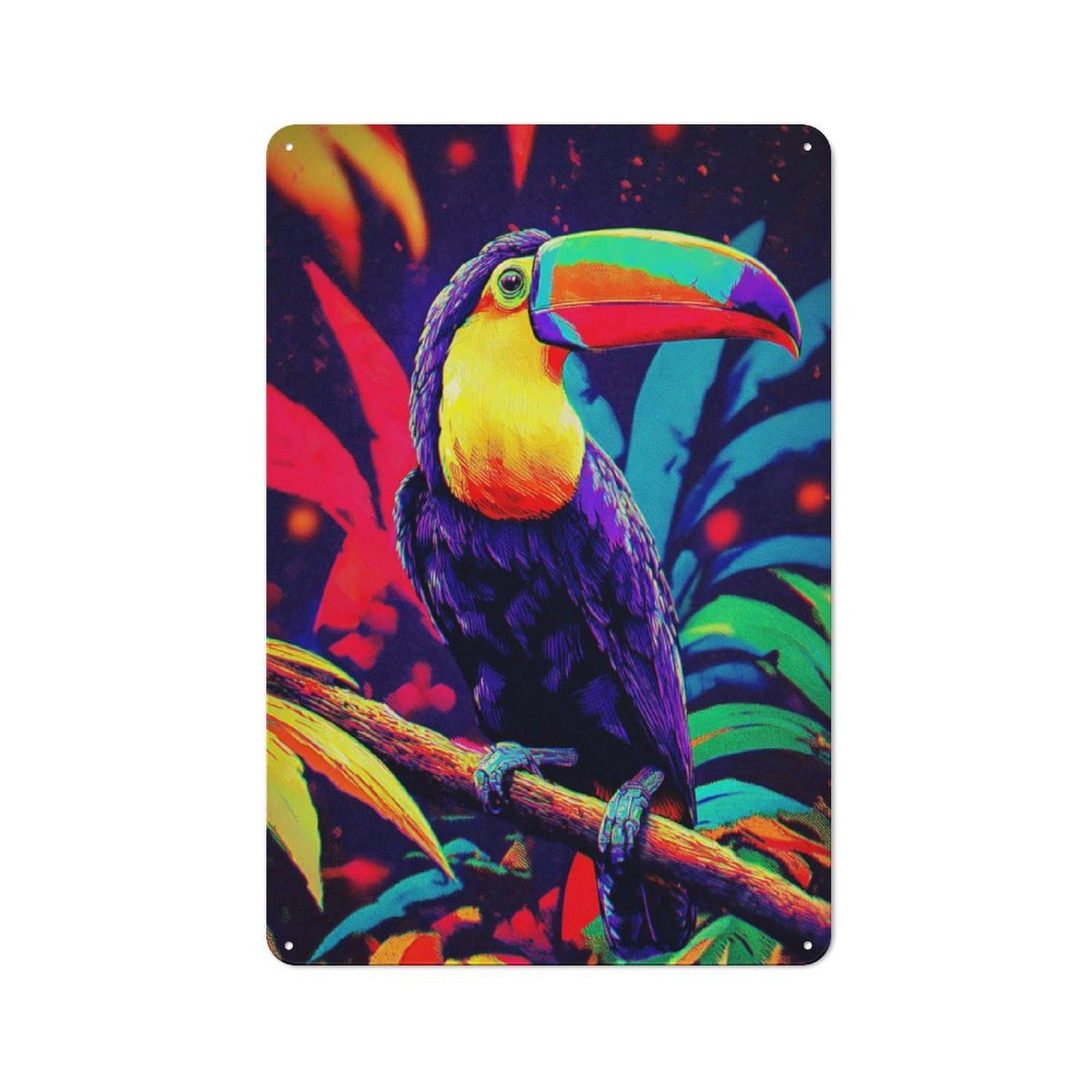 Vintage Vibrant Toucan in Tropical Paradise -6 Metal Gift Sign 30x20cm, Home Wall Decor for Bedroom, Kitchen, Office Or Living Room